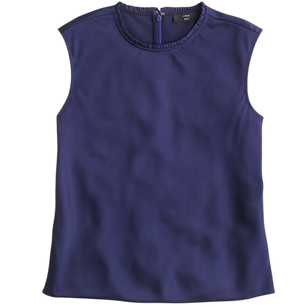 NWT J Crew Sleeveless Ruffle-neck shell in satin-crepe Size XXS